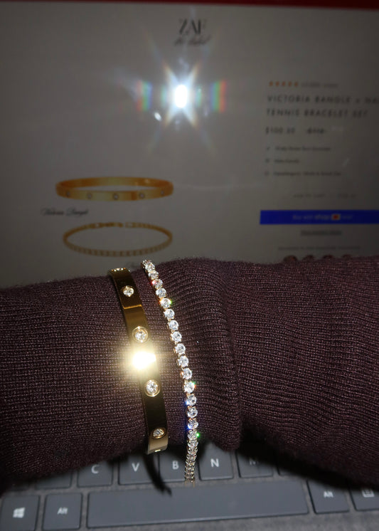 Victoria Bangle + Nara Tennis Bracelet Set
