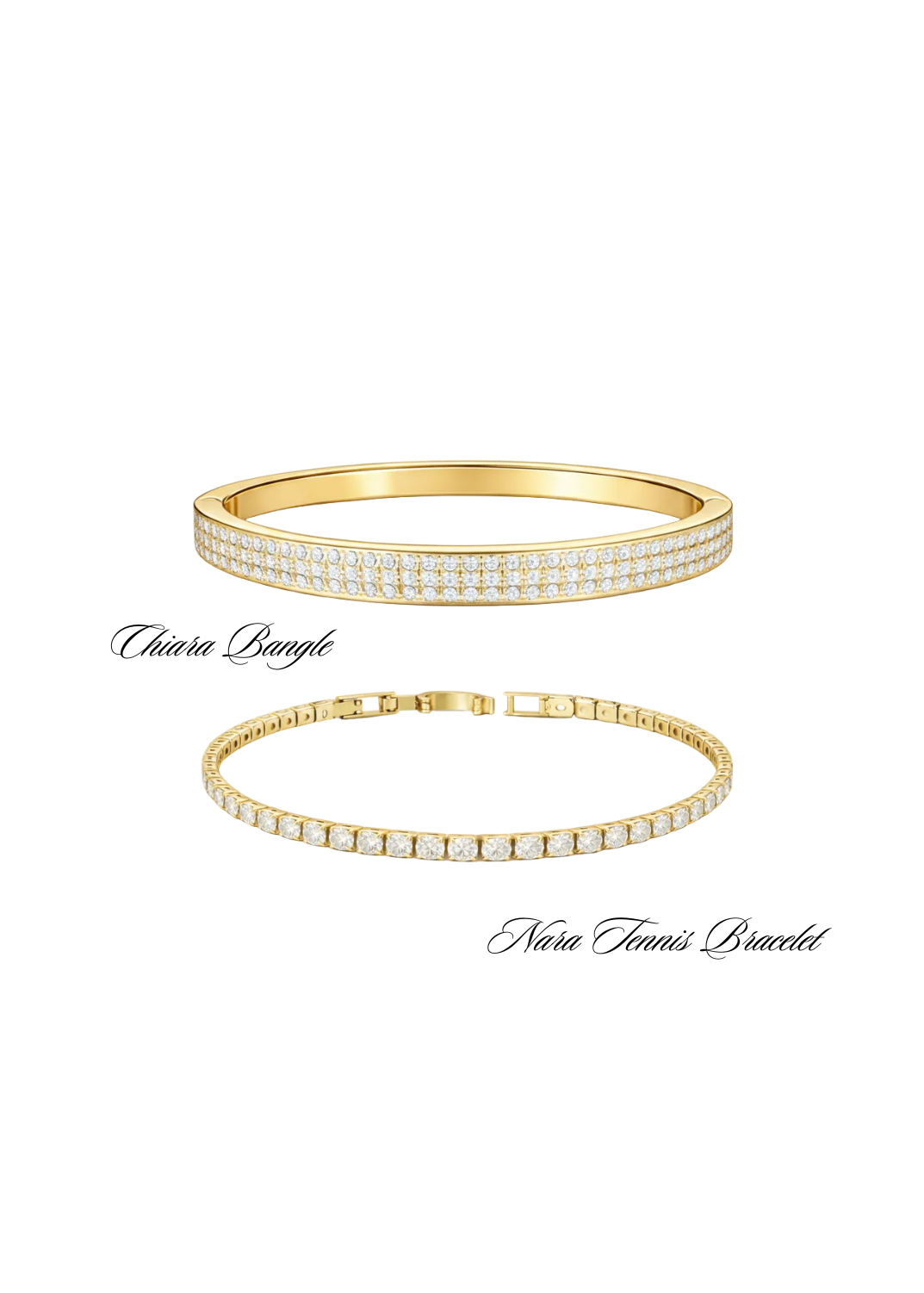 Chiara Bangle & Nara Tennis Bracelet Set- Gold