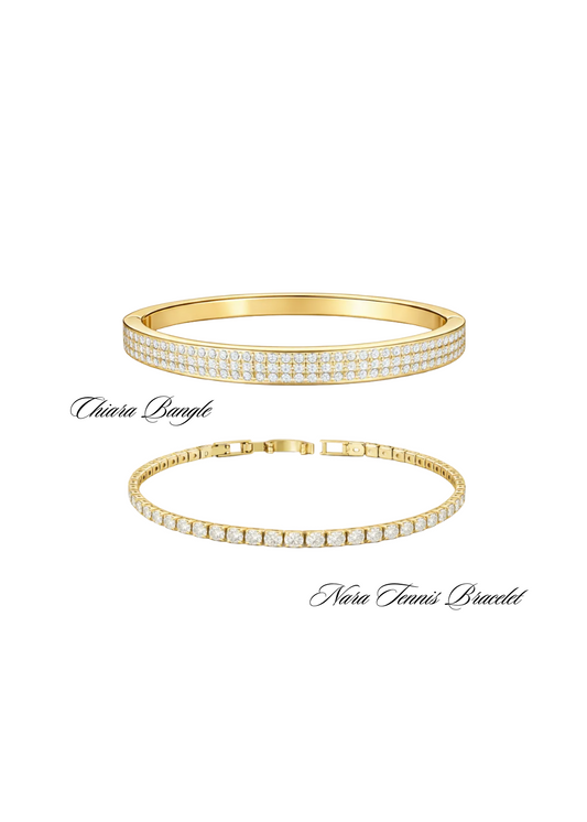 Chiara Bangle & Nara Tennis Bracelet Set- Gold