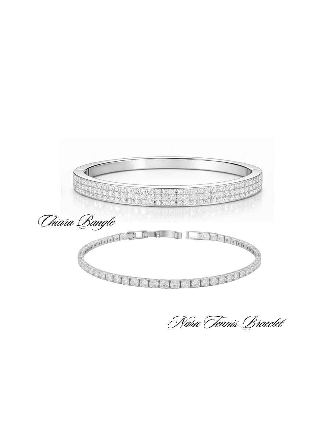 Chiara Bangle & Nara Tennis Bracelet Set- Silver